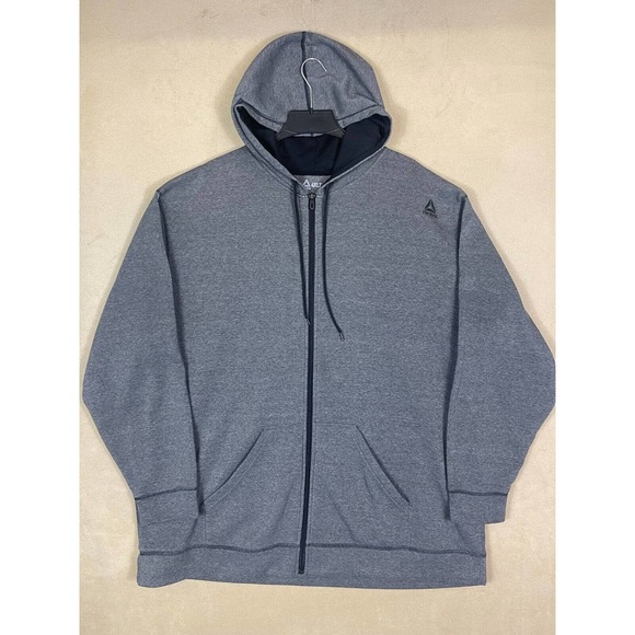 Reebok Full Zip Hoodie Jacket‎ Mens 4XL Tall Gray Pocket Relaxed Fit - Picture 1 of 12